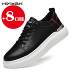 Hiyixgh Herren Lederschuhe mit Höhenaufbau – Weiße Sneaker mit 6–8 cm Elevator-Einlagen, sportlich & casual