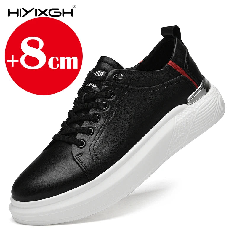 Hiyixgh Herren Lederschuhe mit Höhenaufbau – Weiße Sneaker mit 6–8 cm Elevator-Einlagen, sportlich & casual
