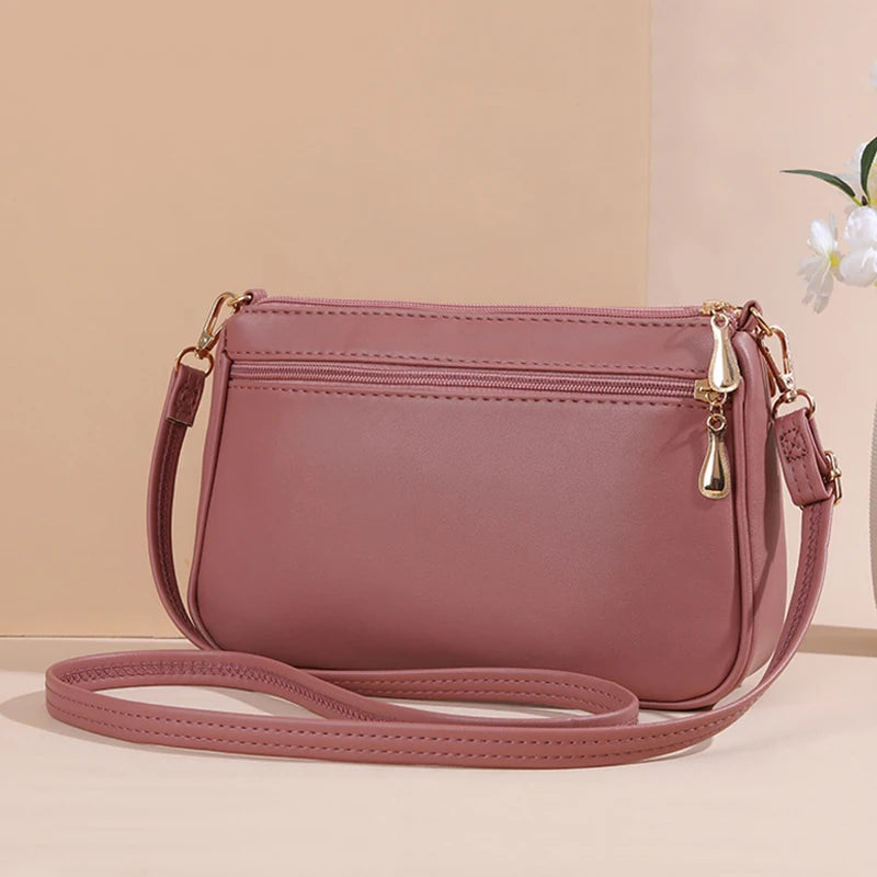 PU-Leder Crossbody Tasche für Damen – Modische Schultertasche mit Reißverschluss, Große Kapazität & Stickerei-Detail
