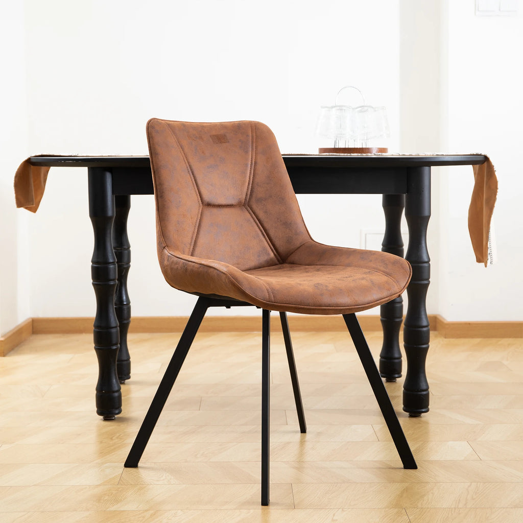 2er Set Moderne Esszimmerstühle aus Kunstleder – Retro Design Polsterstühle in Braun mit Metallbeinen für Esszimmer, Wohnzimmer & Büro
