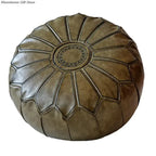 Marokkanischer PU Leder Pouf 58 cm – Handgefertigtes Meditationskissen & Ottoman mit Stickerei, rund, ungefüllt