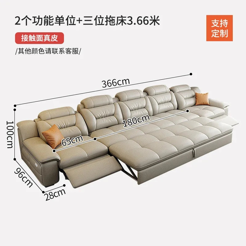 Italienisches Luxus Leder-Ecksofa mit Relaxfunktion – L-Form Wohnlandschaft aus Rindsleder, mit Schlaffunktion und Stauraum