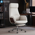 Ergonomischer Bürostuhl aus Rindsleder – Schwarzer Executive Drehstuhl mit Liegefunktion, Fußstütze &amp; Armlehnen