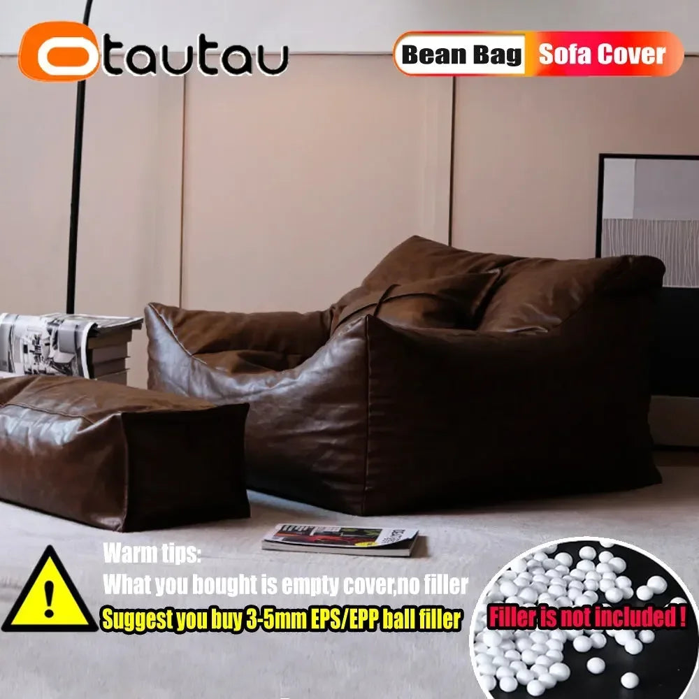 King Size Sitzsack Bezug aus Kunstleder – Bequemer Bean Bag Sofa Cover ohne Füllung für Gaming, Filme & Entspannung