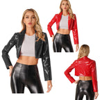 Chaqueta de cuero Wetlook brillante para mujer: chaqueta estilo blazer patentada con espalda, ropa de club de corte ajustado para fiestas y rave 