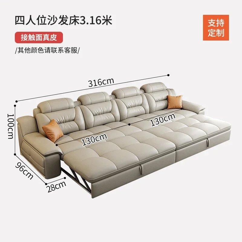 Italienisches Luxus Leder-Ecksofa mit Relaxfunktion – L-Form Wohnlandschaft aus Rindsleder, mit Schlaffunktion und Stauraum