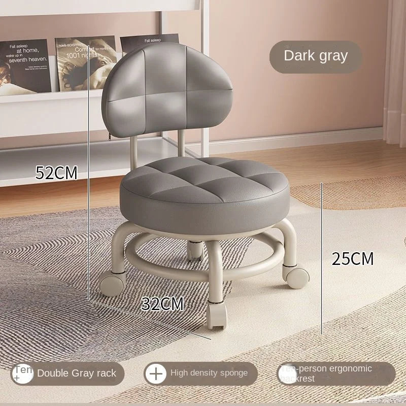 Exquisiter Sattelleder-Hocker mit Rückenlehne & Rollen – Drehbarer Schuhwechsel- & Wohnhocker aus Echtleder im modernen Design