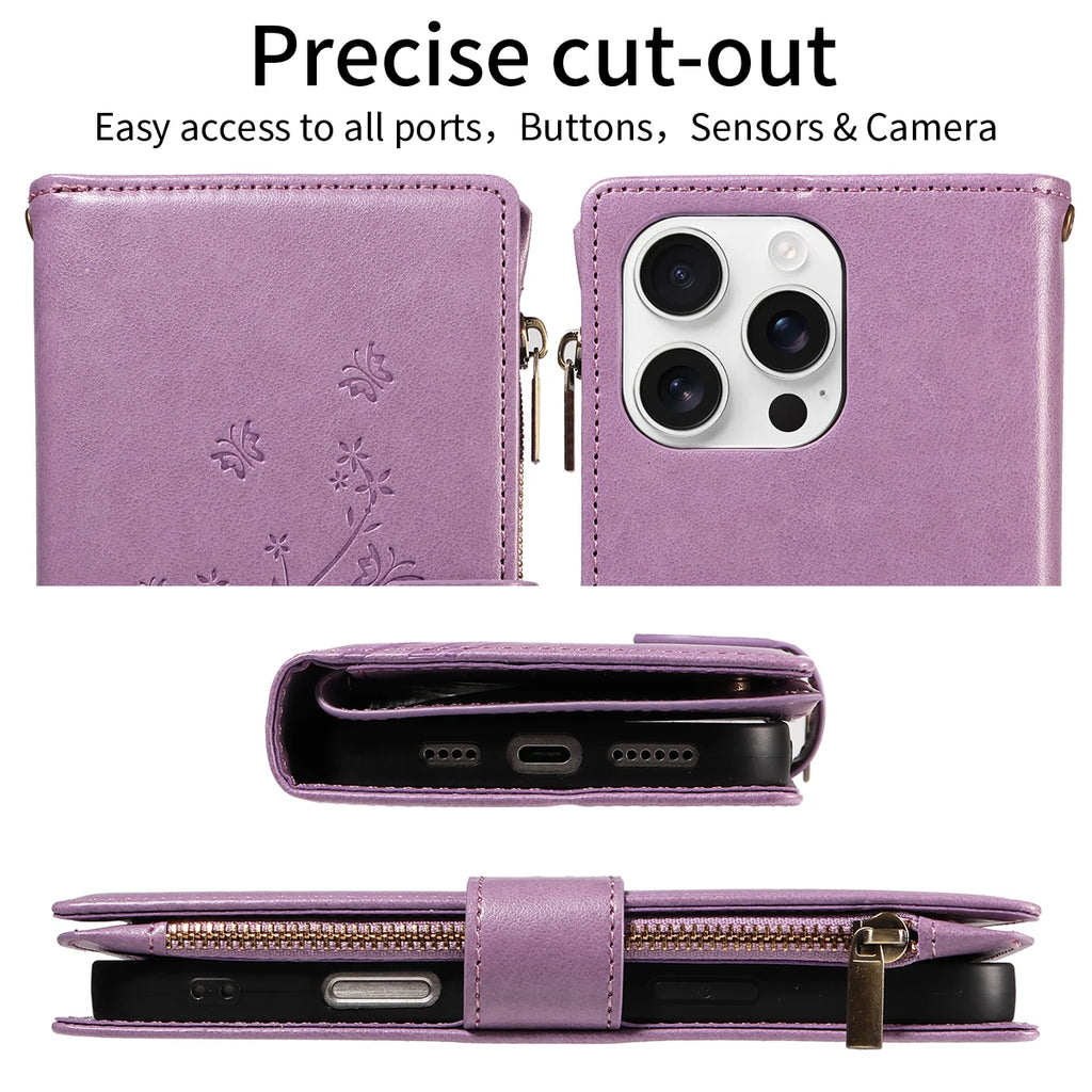 Cartera multifunción de piel sintética con tapa y tapa para iPhone 11–16e – Kartenfach, Ständer &amp; Rundumschutz