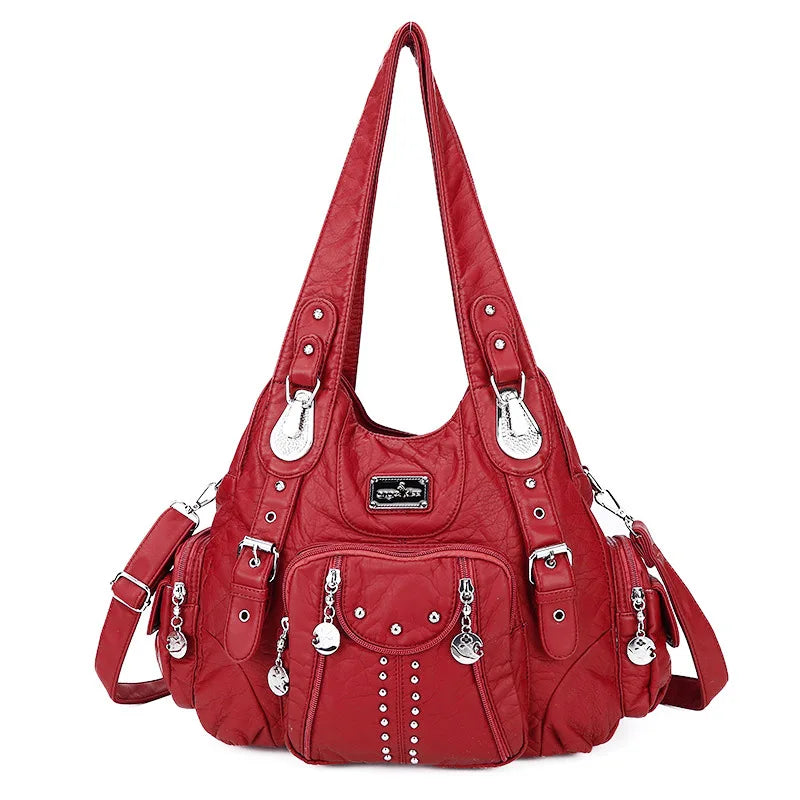 Angelkiss Damen Schultertasche aus PU-Leder – Große Hobo Handtasche mit Reißverschluss, Crossbody & Satchel für Alltag & Party