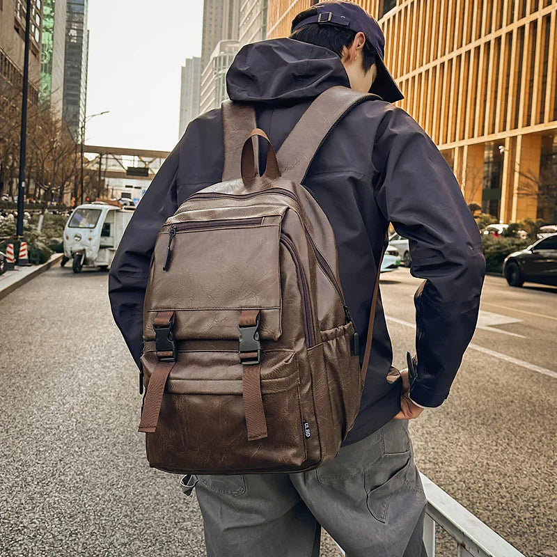 Herren PU Leder Rucksack – Modischer, wasserfester Laptoprucksack im koreanischen Stil mit großem Stauraum