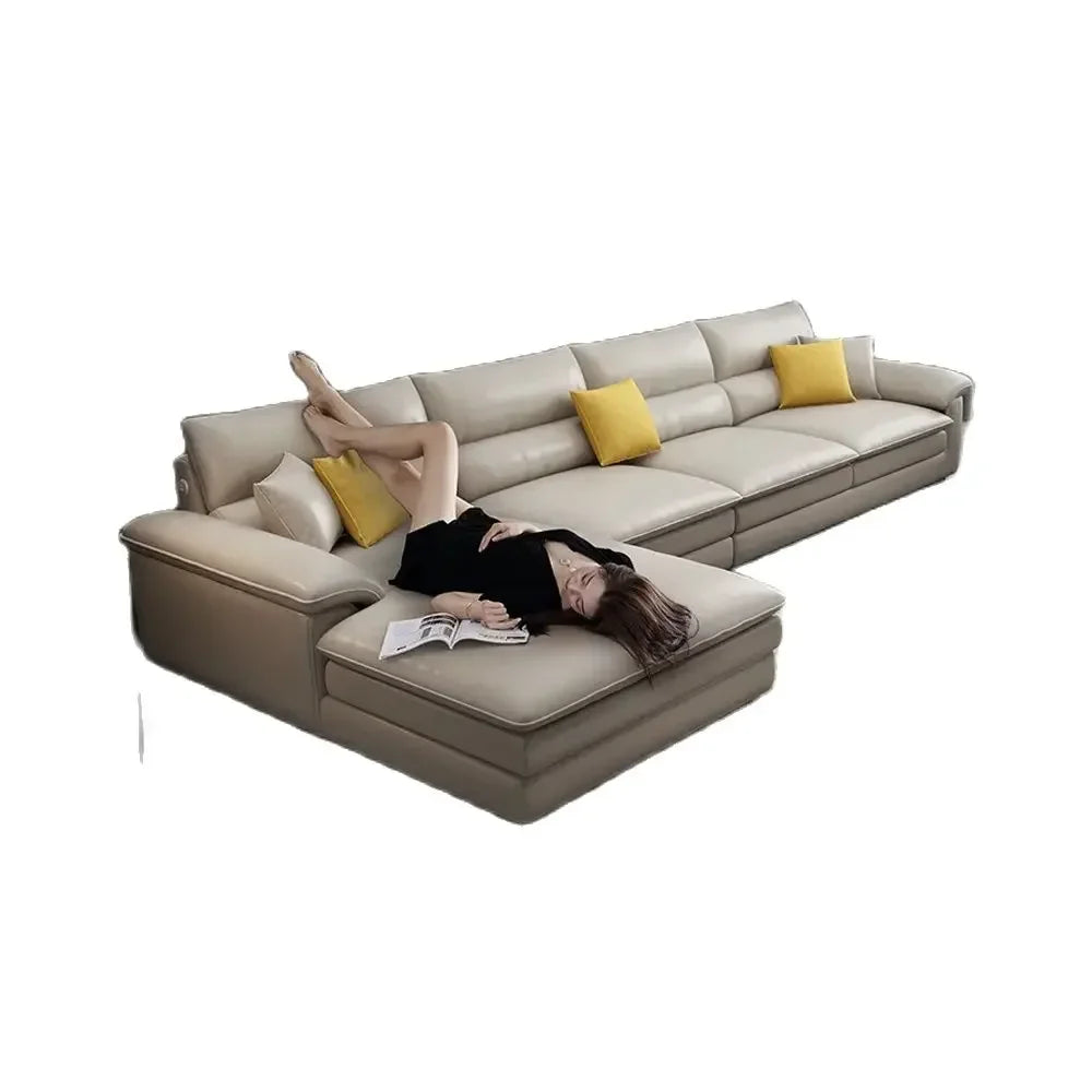 Nordisches L-förmiges Ledersofa aus italienischem Echtleder – Großzügiges Designer-Ecksofa im skandinavischen Stil für Wohnzimmer