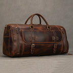 MAHEU Große Leder Reisetasche für Herren – Vintage Weekender aus echtem Crazy Horse Rindsleder, handgefertigte Duffle Bag 58 cm