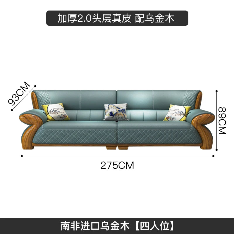 Nordisches Leder-Ecksofa im minimalistischen Design – Modulares L-/U-Form Lounge-Sofa aus Echtleder mit Massivholzfüßen