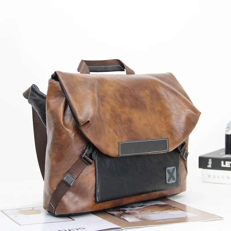 Vintage PU-Leder Herren Messenger Bag – Retro Crossbody, Laptop Briefcase & Schultertasche
