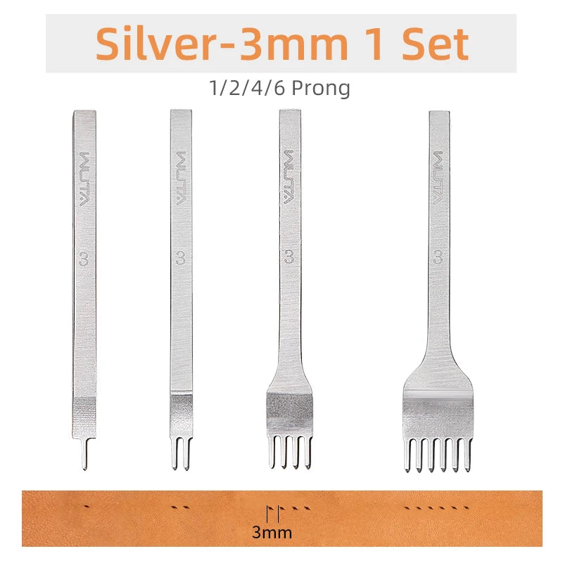 WUTA Basic Diamond Leder Chisel Set – Pricking Iron Stichwerkzeug 3–6 mm mit 1–2–4–6 Zinken für sauberes Leder Nähen
