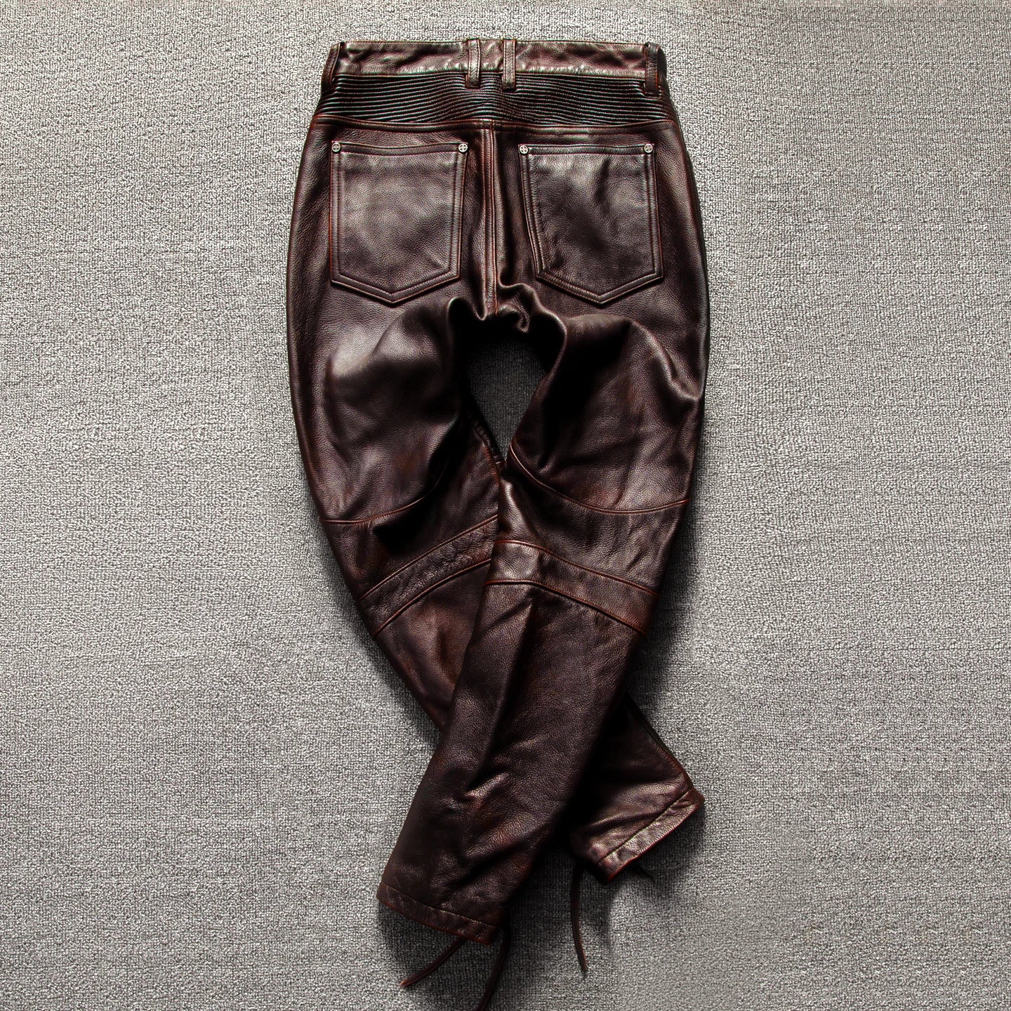 Herren Echtleder-Lederhose in Rotbraun – Vintage Motorrad-Hose aus Rindsleder, warme Winterhose im Retro-Stil bis 5XL