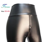 Dames PU Lederleggings Taille Haute – Mat Push-Up Leggings mit Doppelreißverschluss, Stretch &amp; Knöchellänge 