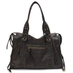 Vintage Tote Bag aus gewaschenem PU-Leder – Große Schulter- & Crossbody Tasche mit Zipperfächern, Flecht- & Quastendetails