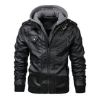 Herren Fake-Two PU Lederjacke mit Doppelreißverschluss – Warme Bikerjacke mit abnehmbarer Kapuze für Herbst & Winter