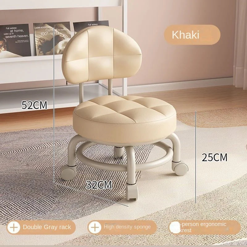 Exquisiter Sattelleder-Hocker mit Rückenlehne & Rollen – Drehbarer Schuhwechsel- & Wohnhocker aus Echtleder im modernen Design