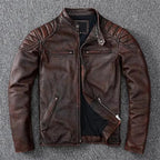 Herren Lederjacke aus 100 % Rindsleder – Biker Motorradjacke mit Stehkragen, Cashmere-Futter & Reißverschluss, Herbst & Winter (Plus Size)