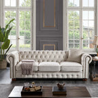 Beiges Chesterfield Sofa aus Leinenstoff – Elegantes 3-Sitzer Wohnzimmer Sofa im modernen Stil