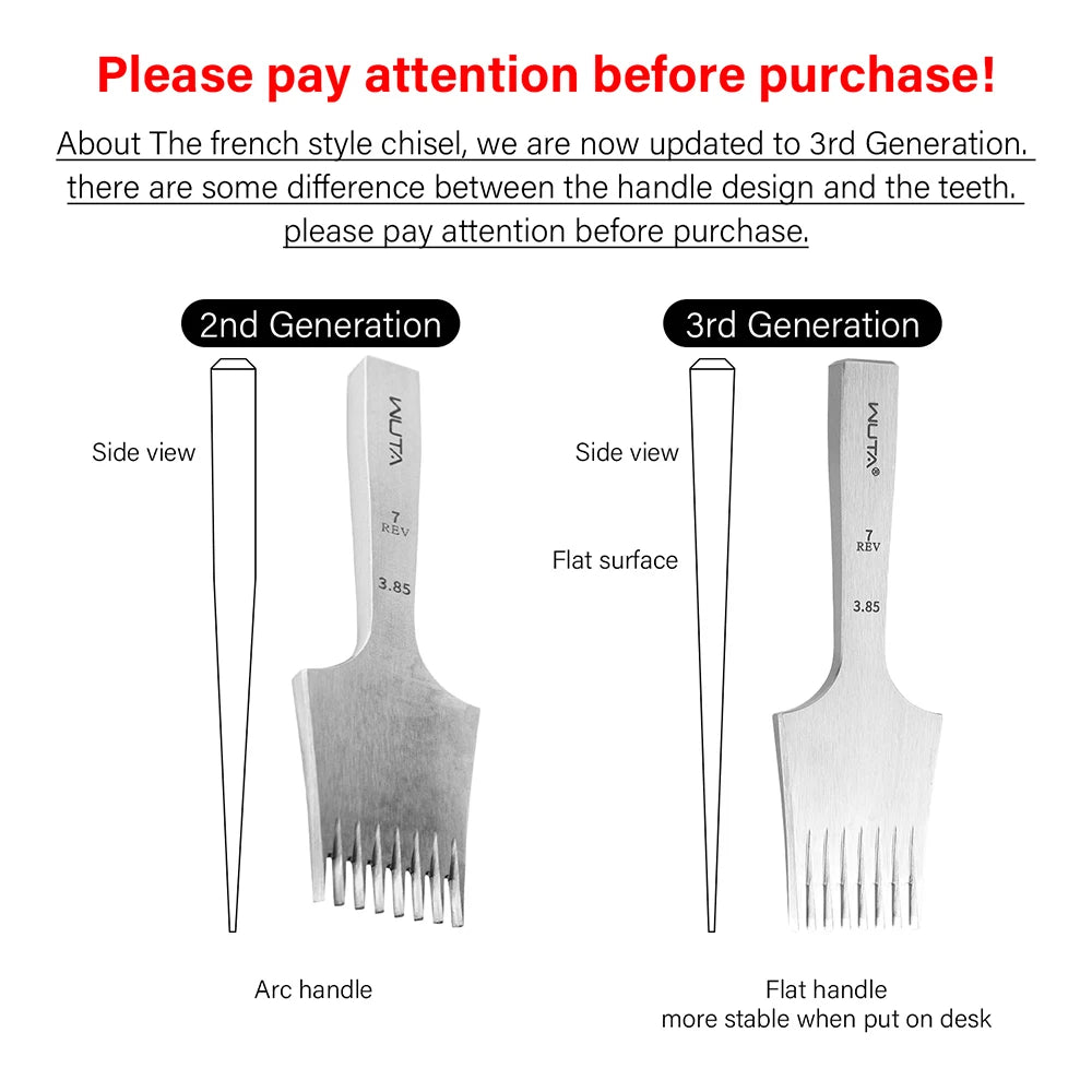 WUTA Französisches Leder Pricking Iron – Hochwertiger Leder Chisel aus DC53 Stahl, Präzises Stichwerkzeug für Professionelle Lederarbeiten (2,7–3,85 mm)