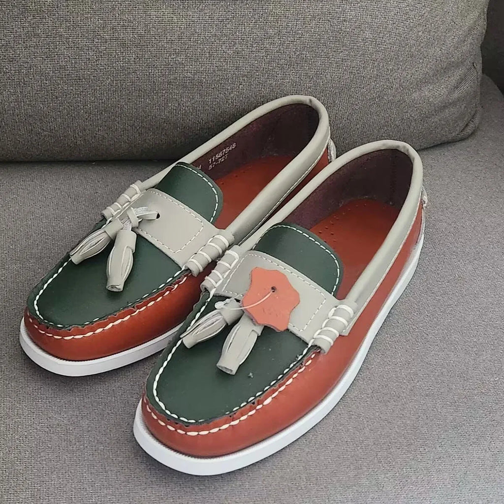 Klassische Herren Bootsschuhe aus echtem Leder – Handgefertigte Mokassins &amp; Casual Loafer mit rutschfester Gummisohle 