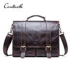 CONTACT’S Herren Leder-Aktentasche – Business & Casual Briefcase für 13" Laptop, Vintage Messenger Bag