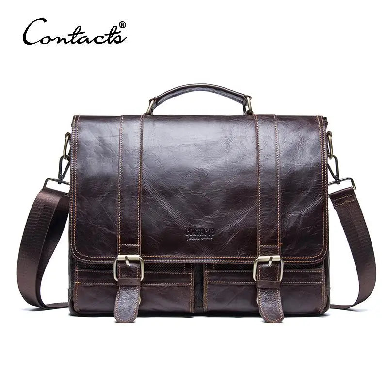 CONTACT’S Herren Leder-Aktentasche – Business & Casual Briefcase für 13" Laptop, Vintage Messenger Bag