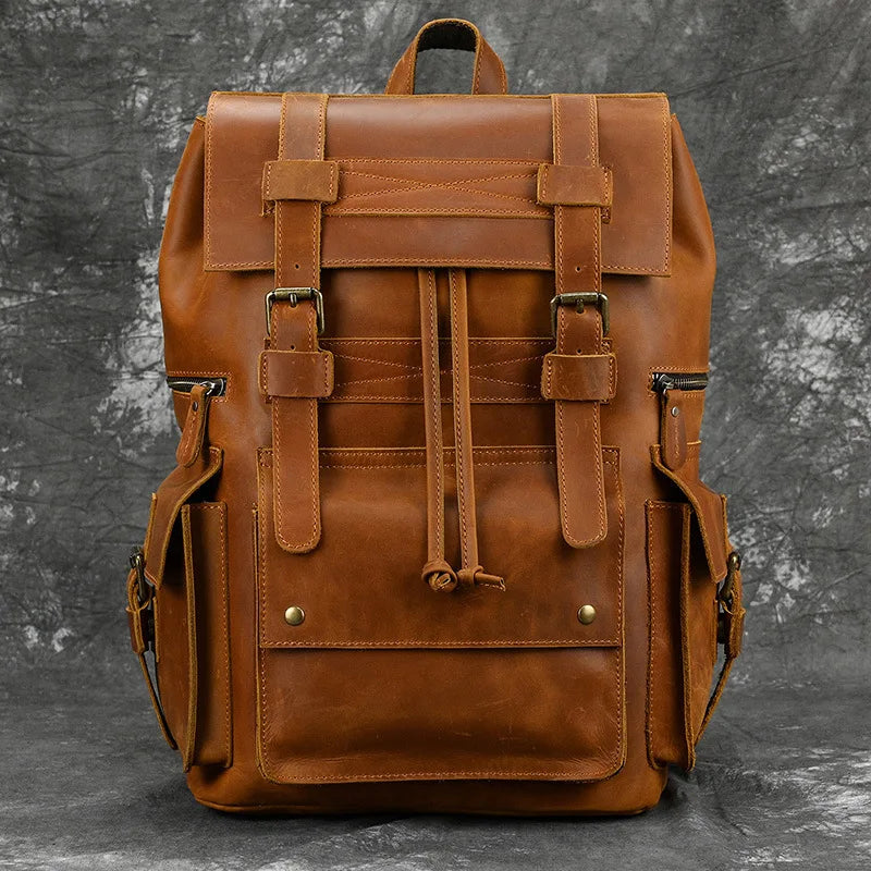 LUUFAN Großer Leder Rucksack Herren – Vintage Laptop Rucksack aus echtem Rindsleder für 17 Zoll, Schule, Reise & Alltag
