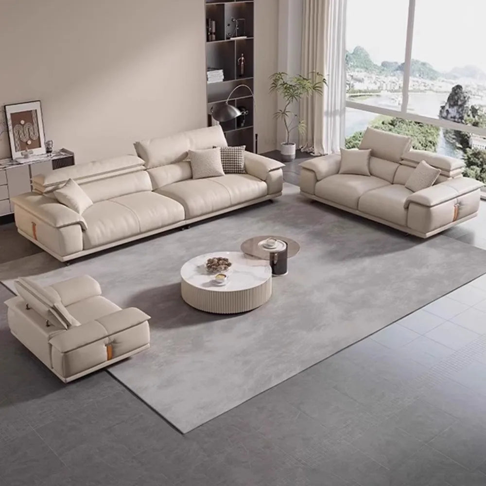 Italienisches Luxus Leder-Ecksofa – Modernes Designer L-Form Sofa für das Wohnzimmer, minimalistisches Familien-Sofa aus Echtleder