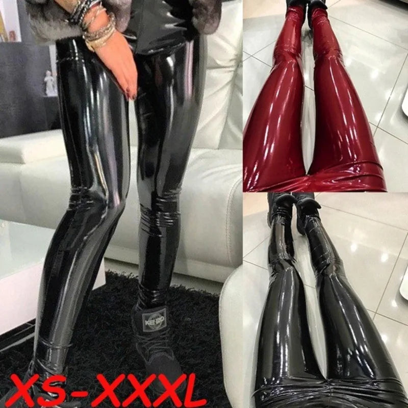 Damen PU Leder Leggings High Waist – Elastisch, figurformend & sportlich, Lederlook Leggings in großen Größen für Sommer & Alltag