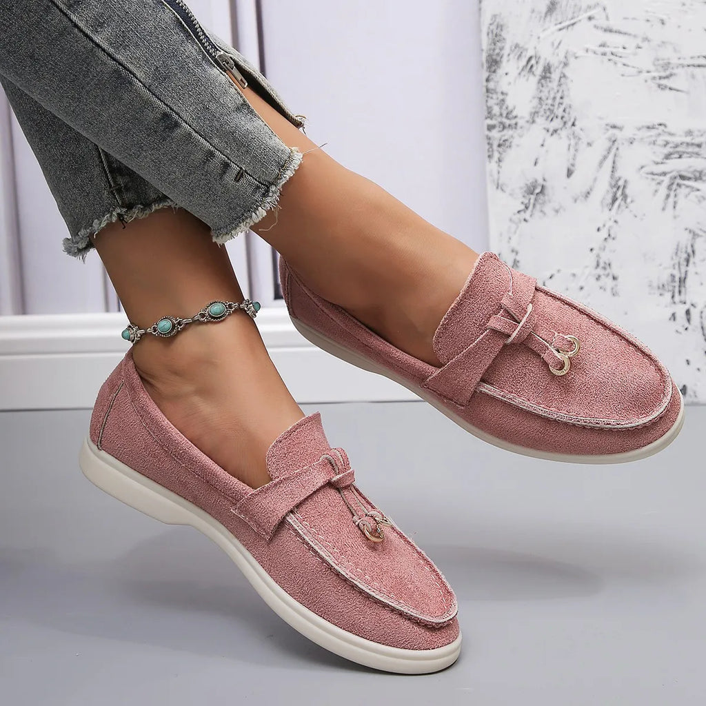 Damen Retro Slip-On Schuhe aus weichem Leder – Bequeme Lazy Shoes mit dicker Sohle & flachem Absatz für Alltag & Freizeit