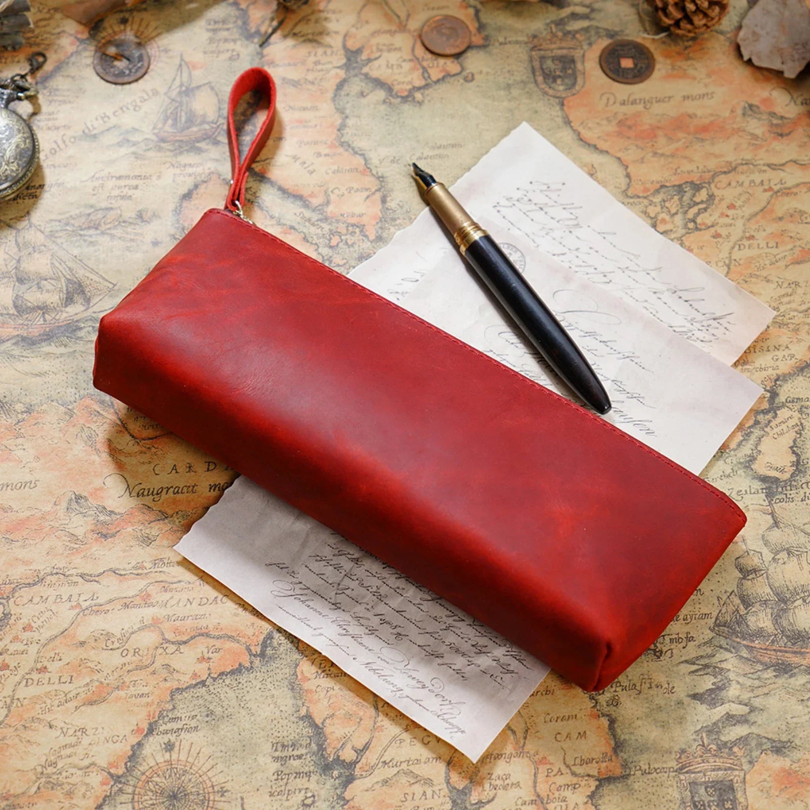 Echtes Leder Stifteetui mit Reißverschluss – Großes Pen Case für Notizbücher, Journals & Rollerball Pens