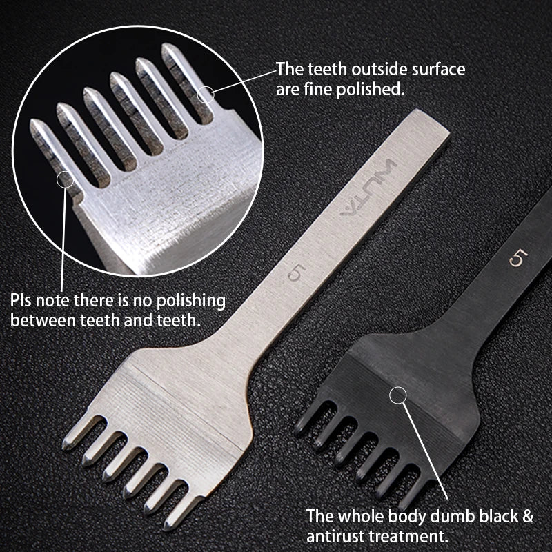 WUTA Basic Diamond Leder Chisel Set – Pricking Iron Stichwerkzeug 3–6 mm mit 1–2–4–6 Zinken für sauberes Leder Nähen