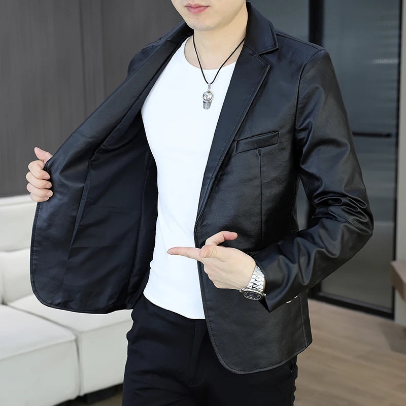 Herren Lederblazer im Korean Style – Slim Fit Business-Casual Jacke für Reisen, Outdoor & festliche Anlässe
