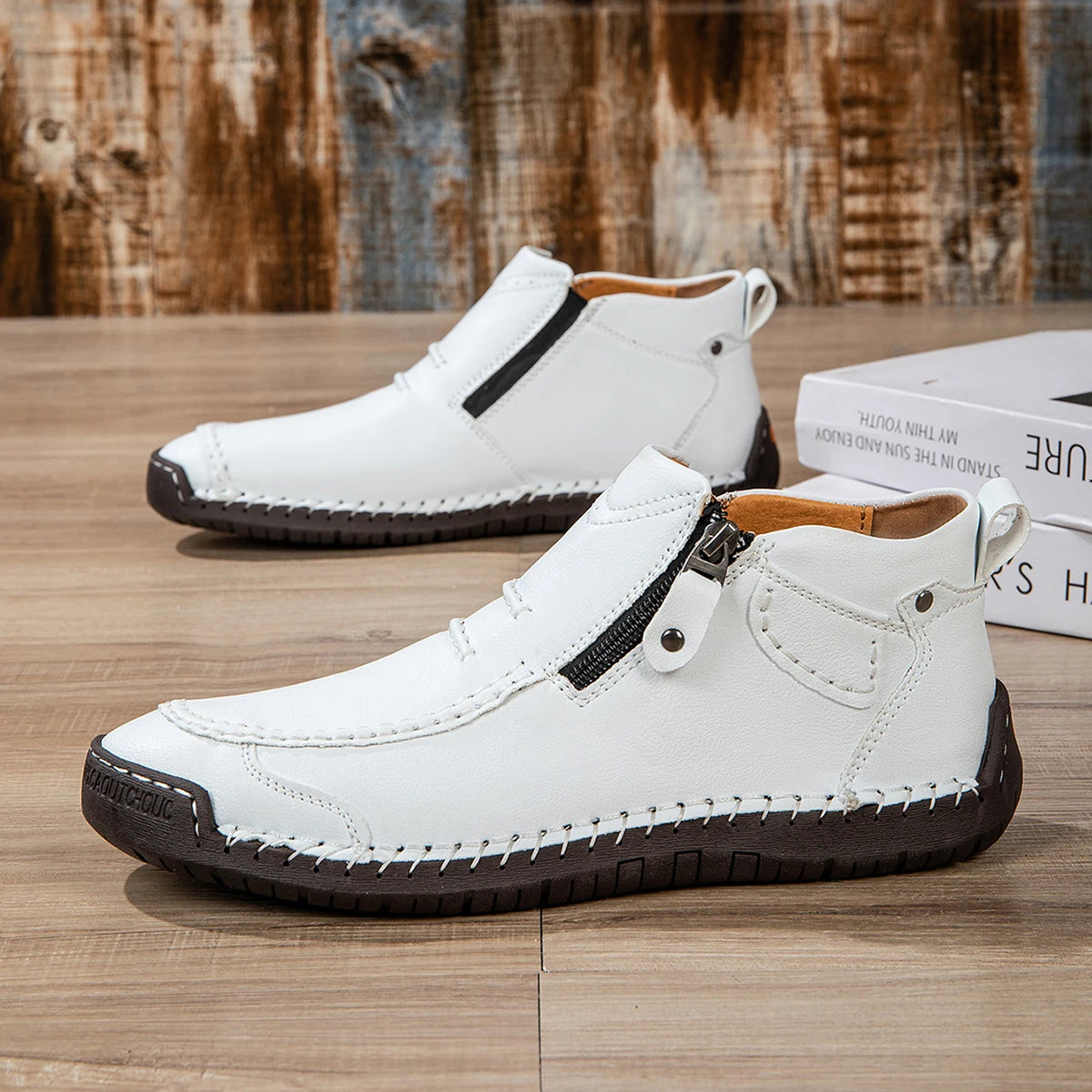 LETCOMFIT Herren Leder Stiefel – Herbst/Winter Ankle Boots, handgefertigt, atmungsaktiv, Outdoor Casual Schuhe, Plus Size