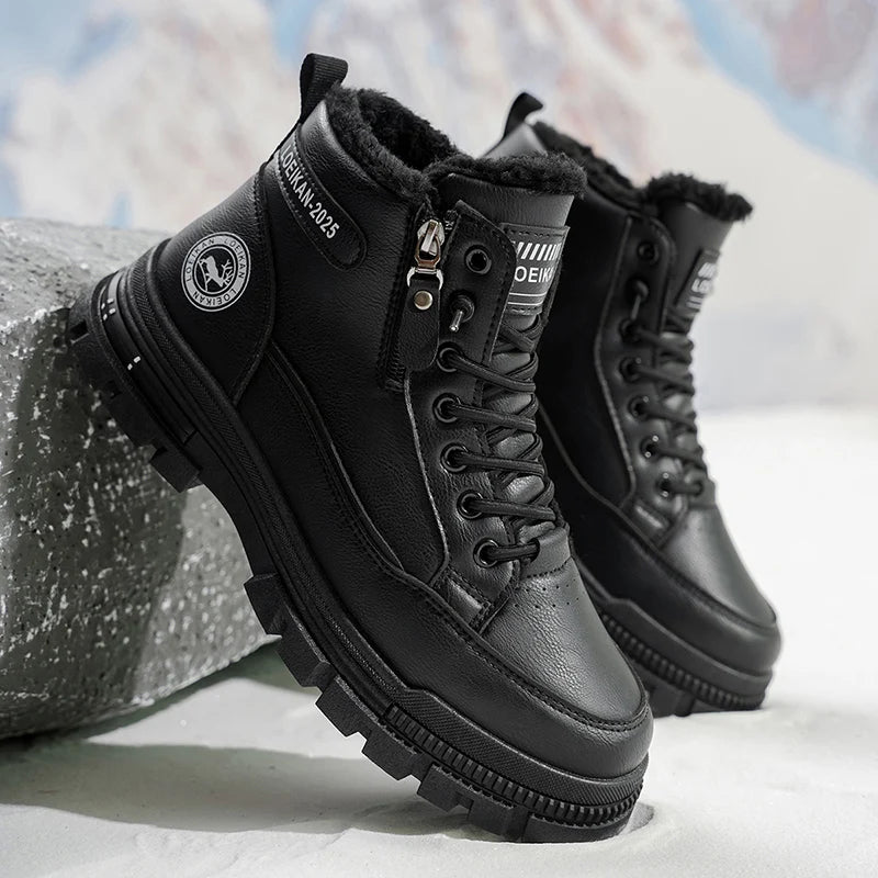 Bottes de neige pour hommes 2025 – High-Top PU-Lederstiefel, rutschfest, kaltresistent, Outdoor- und Winterstiefel