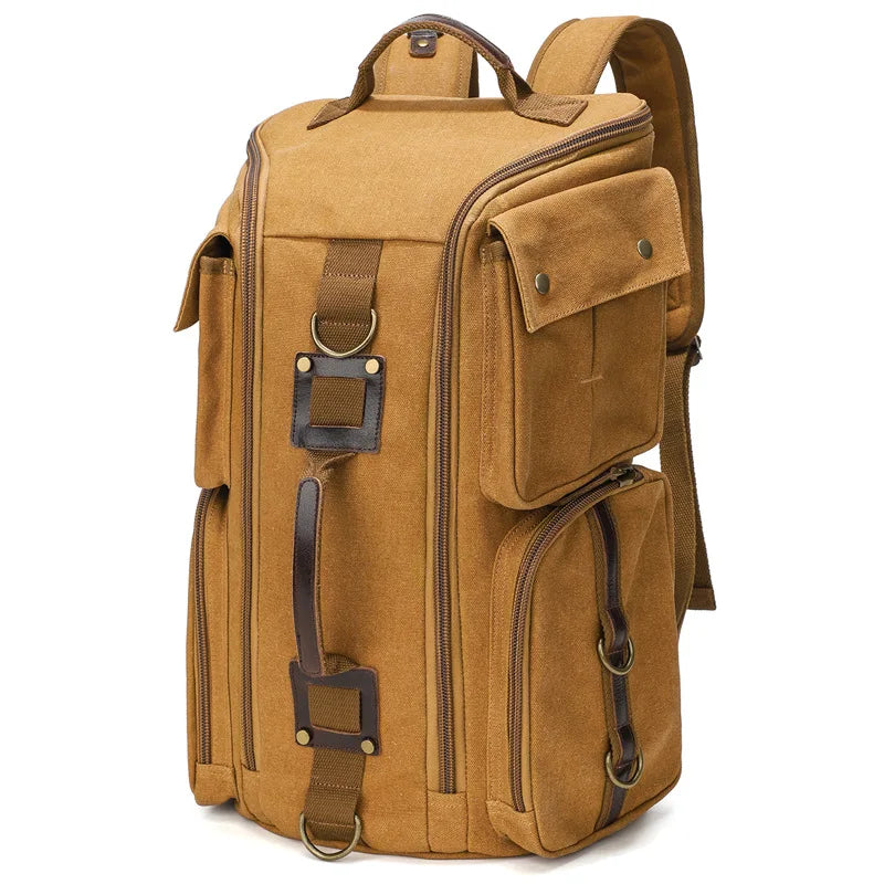 Vintage Leder Laptop-Rucksack 16 Zoll – Wasserdichter PU- & Canvas-Rucksack für Reisen, Arbeit & Alltag, Unisex