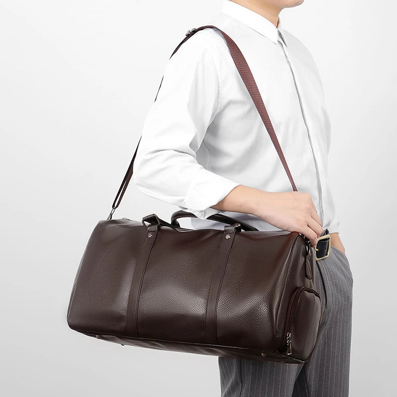 OLN PU-Leder Gym Bag für Herren – Fitness-, Reise- & Duffle-Tasche mit Schuhfach, Hand- und Schultertrageoption