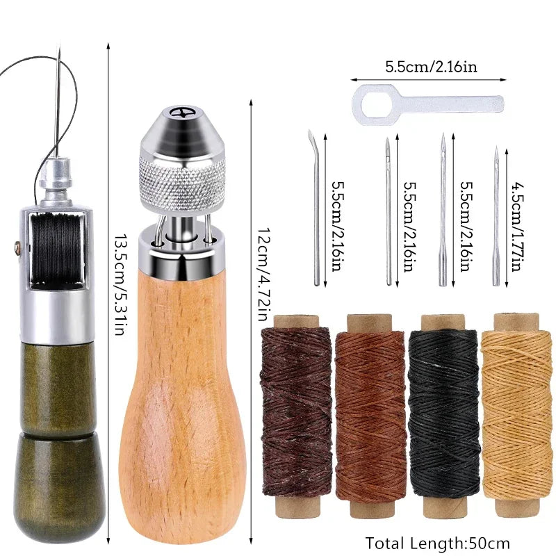 Fenrry Leder Nähahle Set – Manuelle Handnähmaschine mit Wachsgarn &amp; Nadeln für Leder, Canvas &amp; Schusterarbeiten 