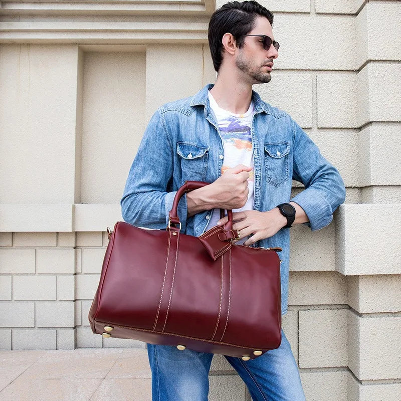 45 cm Crazy Horse Leder Reisetasche aus echtem Rindsleder – Retro Travel Duffle & Shoulder Bag für Damen und Herren, Handgepäck Weekender