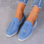 Damen Retro Slip-On Schuhe aus weichem Leder – Bequeme Lazy Shoes mit dicker Sohle & flachem Absatz für Alltag & Freizeit