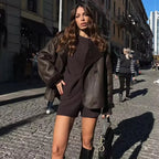 MUJER Damen Faux Leder Bomberjacke – Warme Winterjacke mit Plüschfutter, Oversized Look & High-Street Style