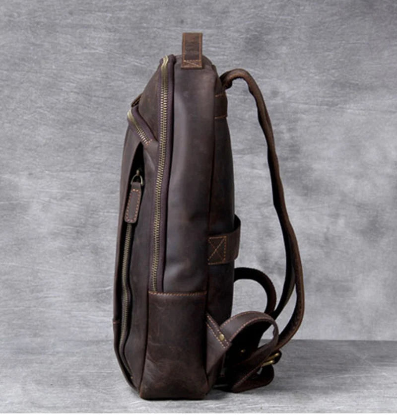 Vintage Herren Rucksack aus Crazy Horse Leder – Mochila para portátil más grande, práctica y robusta para viajes, senderismo y uso diario