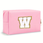 Make-up Tasche mit Initialen – Preppy Kosmetiktasche aus PU Leder, wasserdicht, tragbar & personalisierter Reise-Kulturbeutel