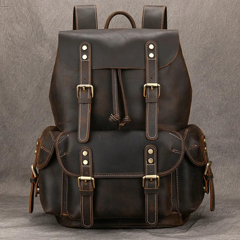 LUUFAN Vintage Crazy Horse Leder Rucksack Unisex – Großer Echtleder Backpack für 15 Zoll Laptop, Reise, Schule & Alltag