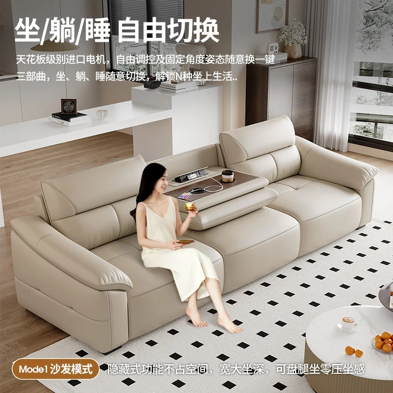 Leder Schlafsofa 2025 – Intelligentes elektrisches Sofa Bett für kleine Wohnungen, multifunktionales Faltsofa im Light-Luxury Design