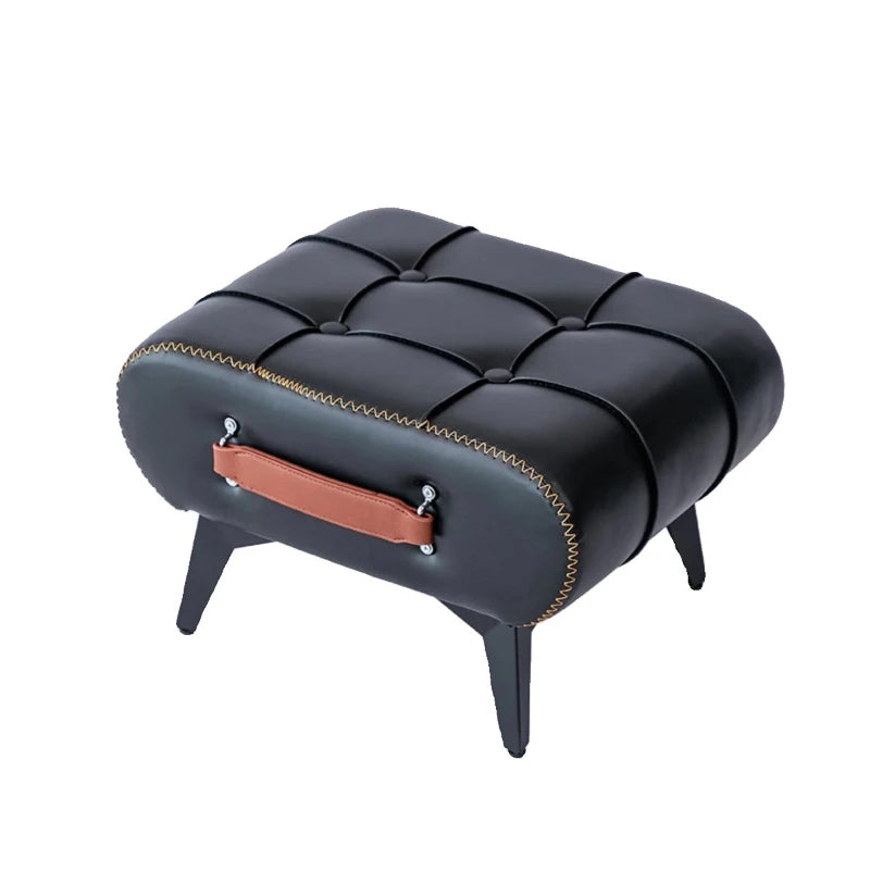 Italienischer Light-Luxury Lederhocker in Oil-Wax-Optik – Tragbarer Schuhwechsel- & Fußhocker mit Griff für Wohnzimmer, Flur & Sofa